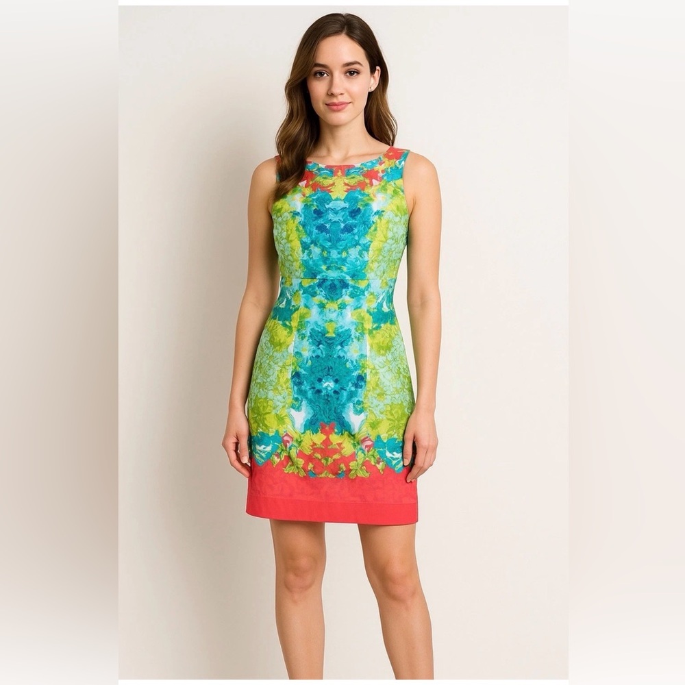 Nine West Dress Women’s Size 2 Sleeveless Sheath Multicolor Floral Print Career